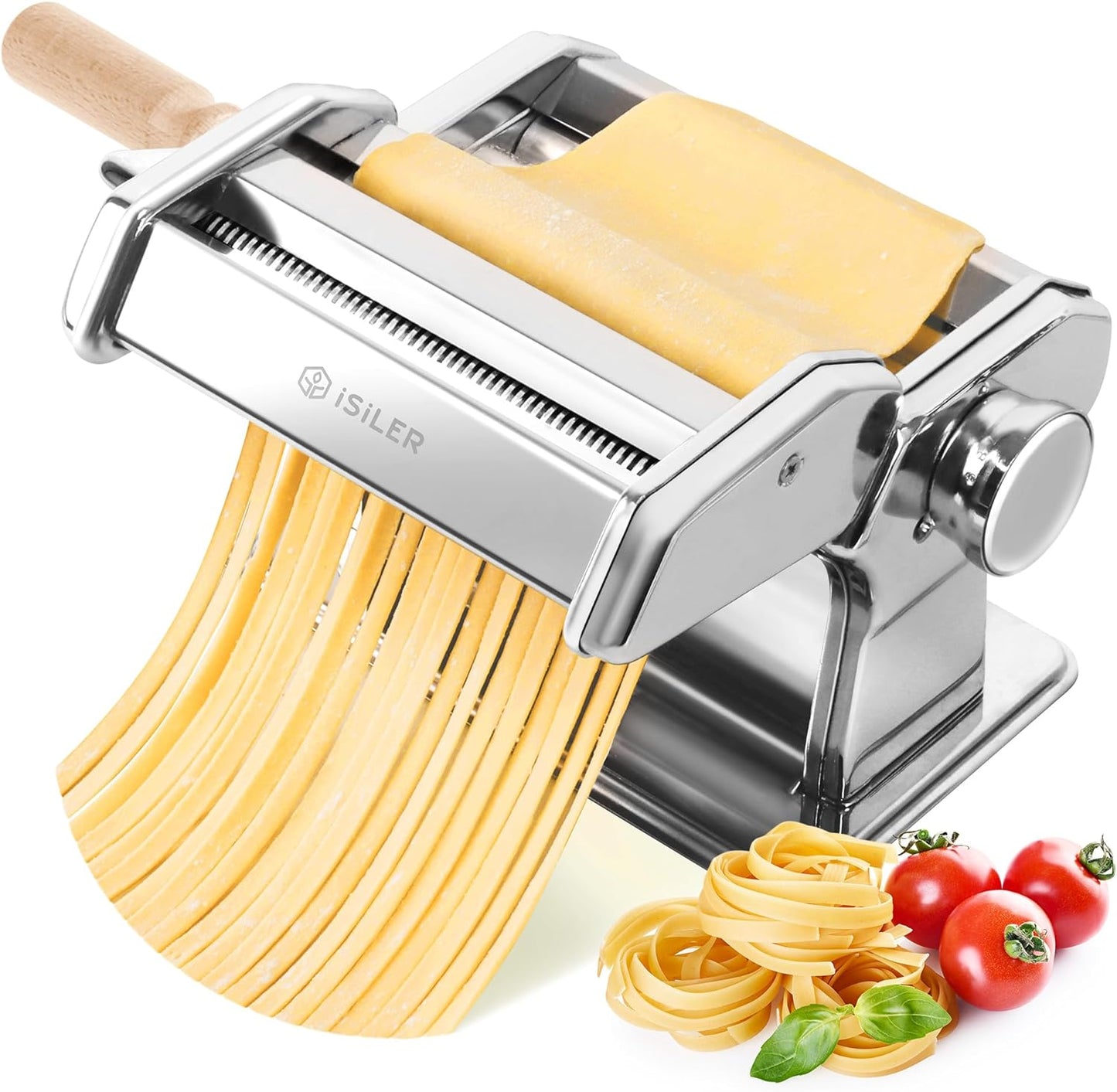 ISILER Pasta Maker - 9 Thickness Settings, Dual Roller & Cutter - Make Perfect Noodles!
