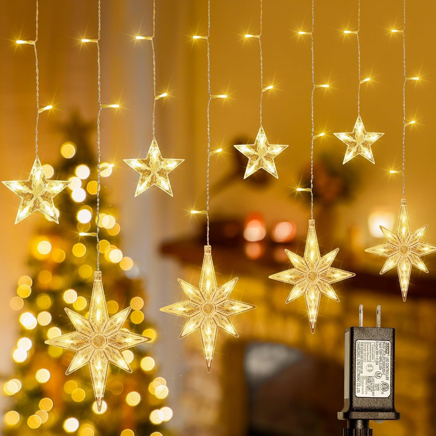 BEEWIN Bethlehem Star Curtain Lights - 8 Modes Timer, Connectable, Indoor/Outdoor Decor