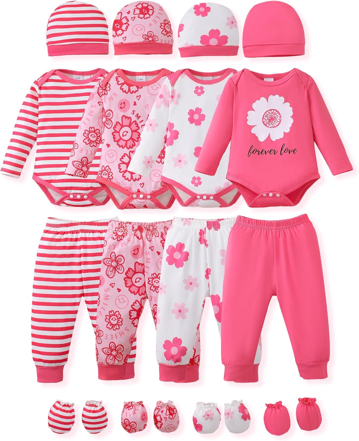 NZRVAWS Newborn Baby Clothes Set - Unisex Romper Pants Hat 4-Pack