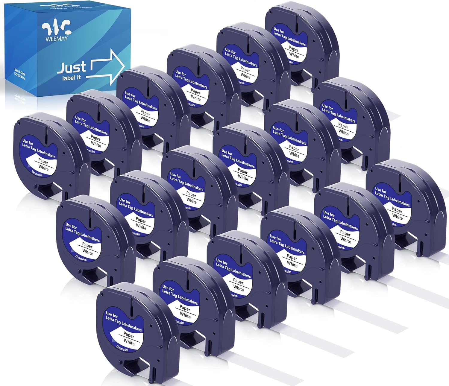 Weemay 18 Pack Paper Label Cassette Replacement for Dymo Letratag