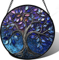 Stained Glass Window Hanging Blue Purple Tree of Life - Colorful