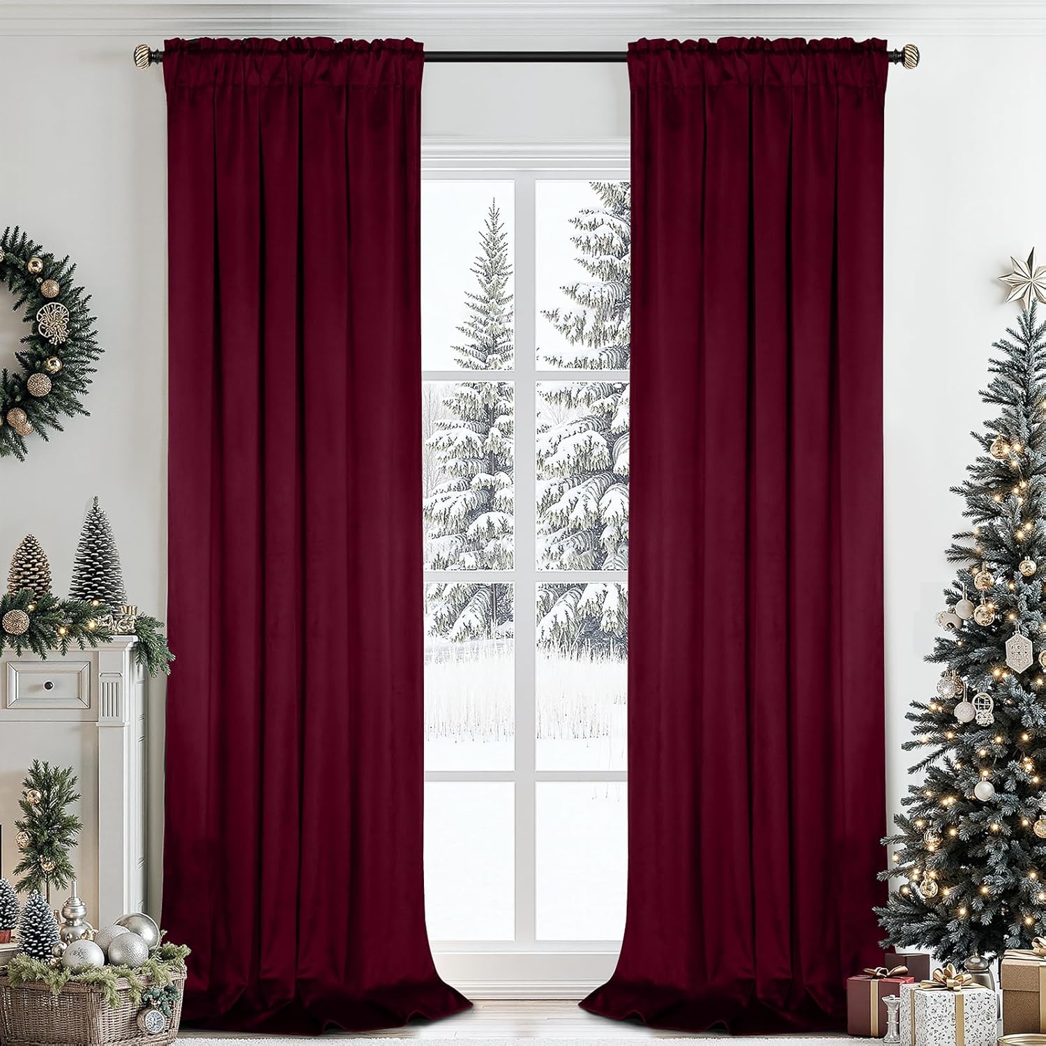 SimpleHome Red Velvet Curtains 96 Inches for Luxurious Living