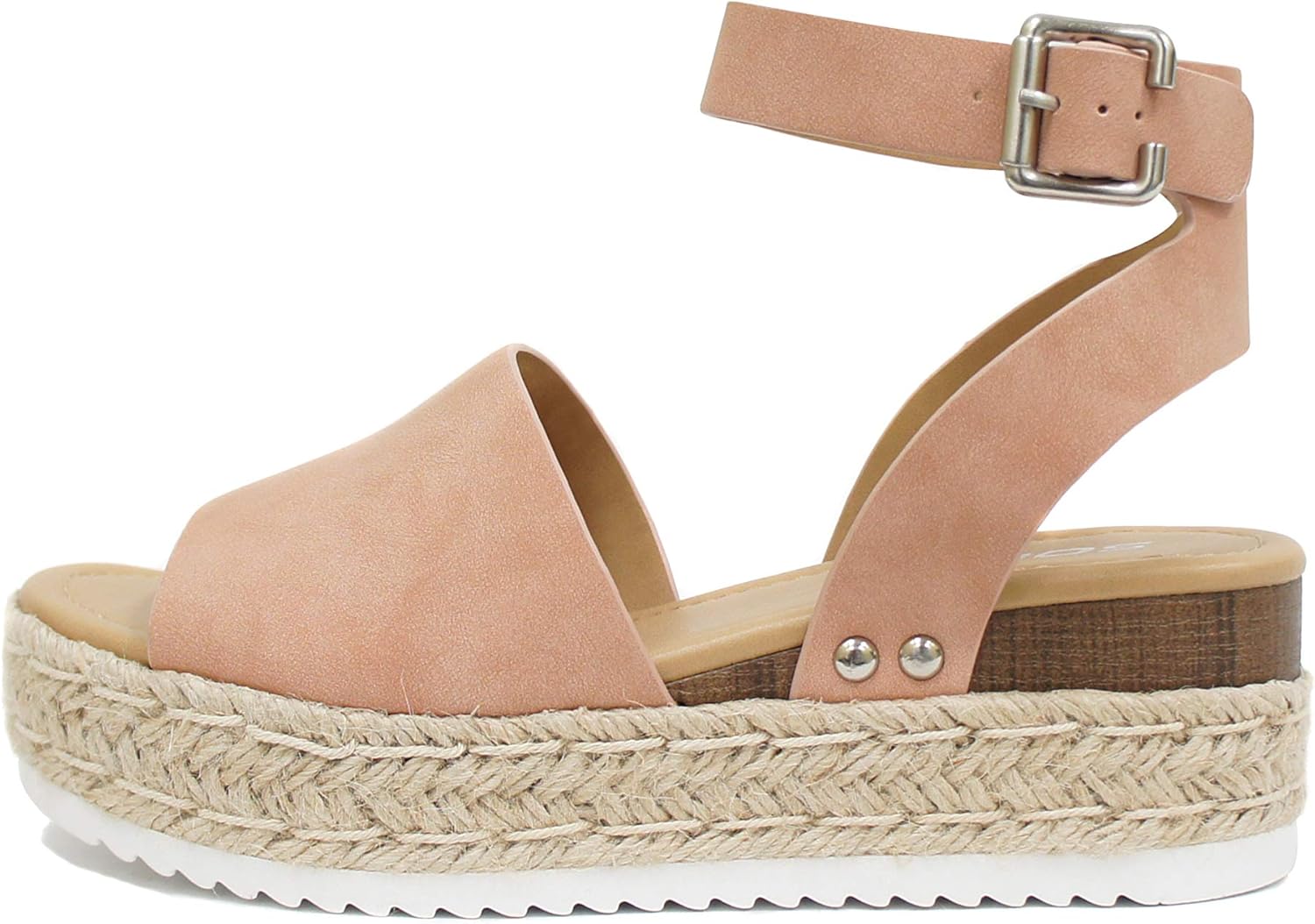 Soda Open Toe Buckle Ankle Strap Espadrilles Flatform Wedge Sandal