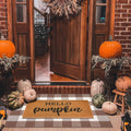 Fall Decor Door Mat Combo Set - Coco Coir Welcome Mat + Plaid Rug