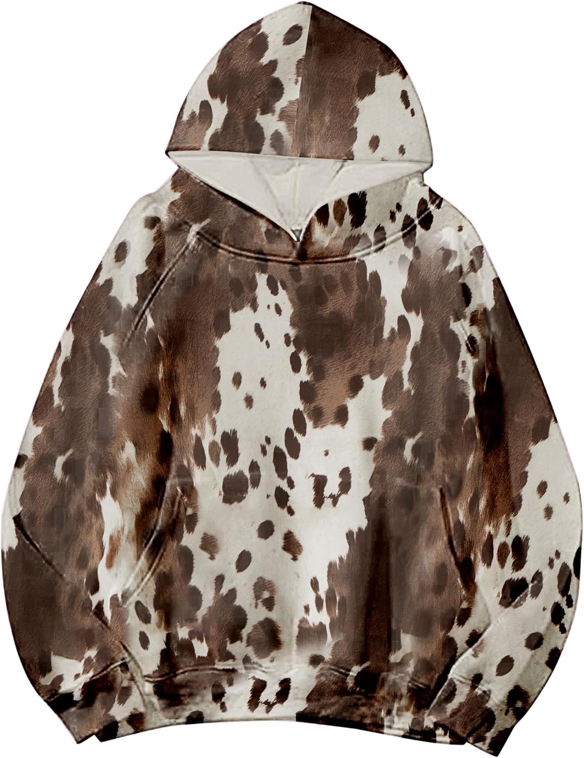 Oversized Cow Print Hoodie for Women - Trendy Fleece Sweatshirt