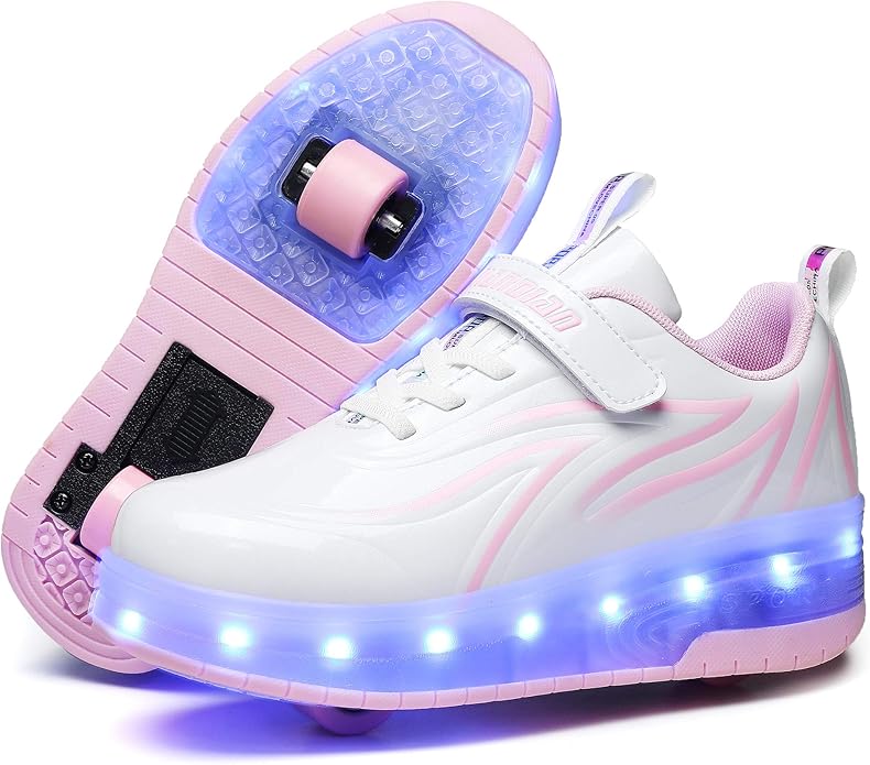 HHSTS Kids Shoes with Wheels LED Light Colorful Roller Skates