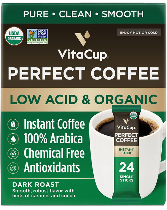VitaCup Low Acid Dark Roast Coffee, USDA Organic, 24 ct