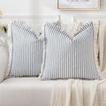 Royal Blue 26x26 in Striped Pillow Covers with Fringe - Pack of 2