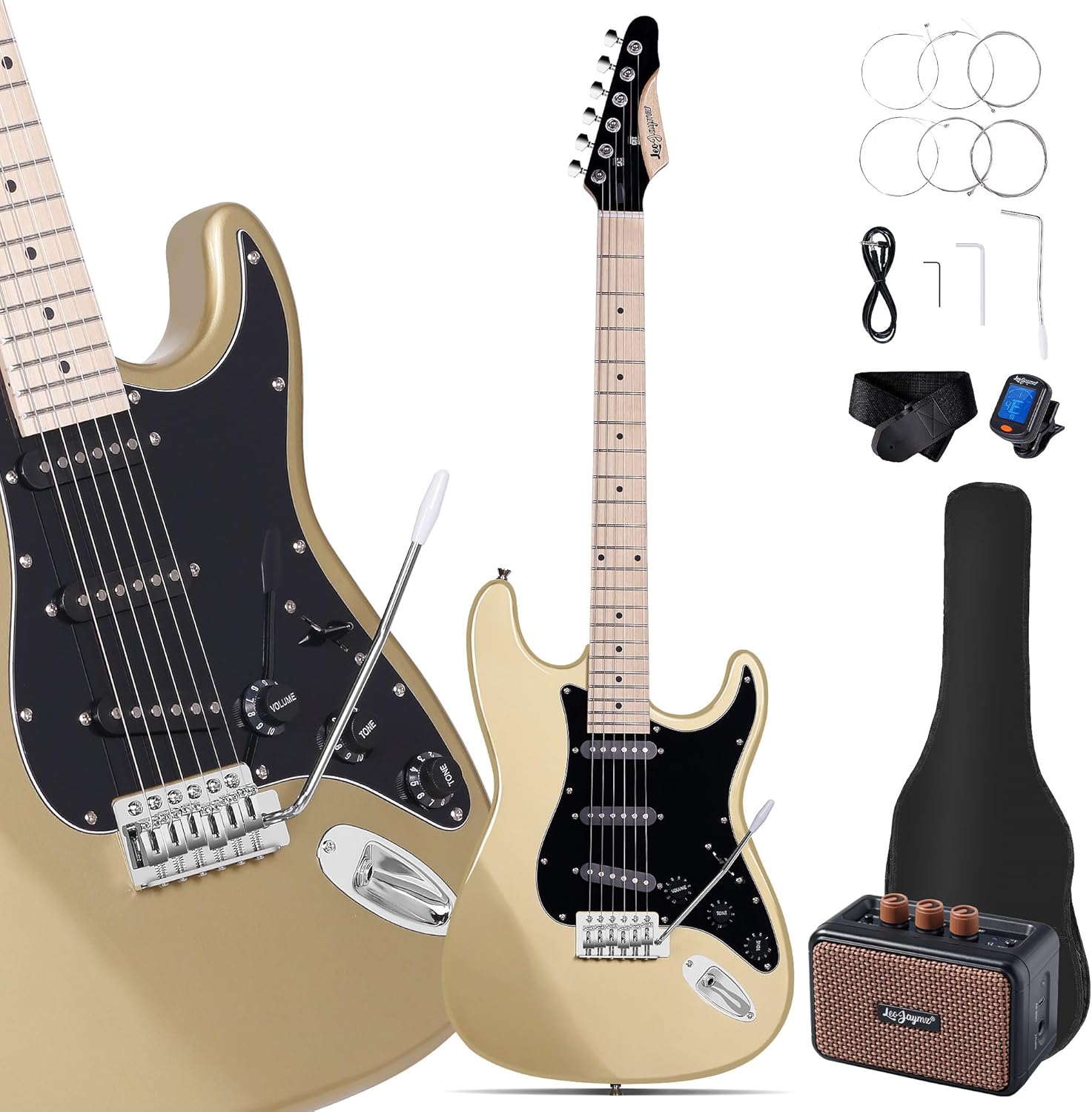 39in Full Size ST Style Electric Guitar Starter Kit with Amp