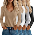 Neer 4 Pack Womens V Neck Long Sleeve Casual Tops - Soft Layering
