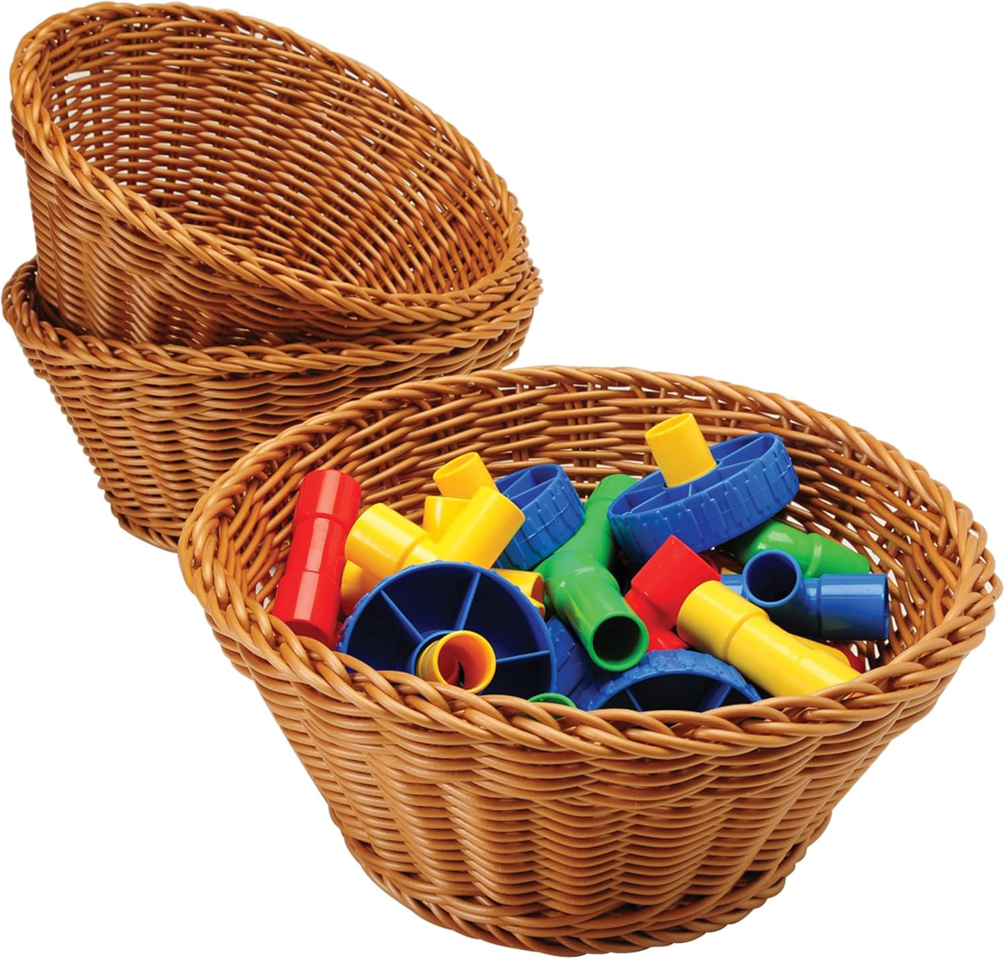 Set of 3 Round Plastic Woven Storage Baskets for Organizing