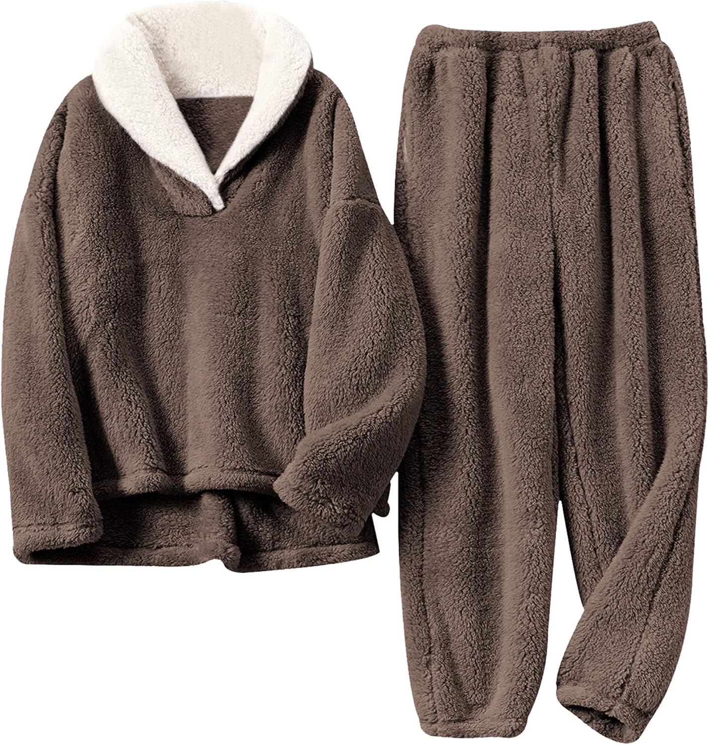 Springrain Fluffy Pajamas Set for Women - Cozy Fleece Pjs
