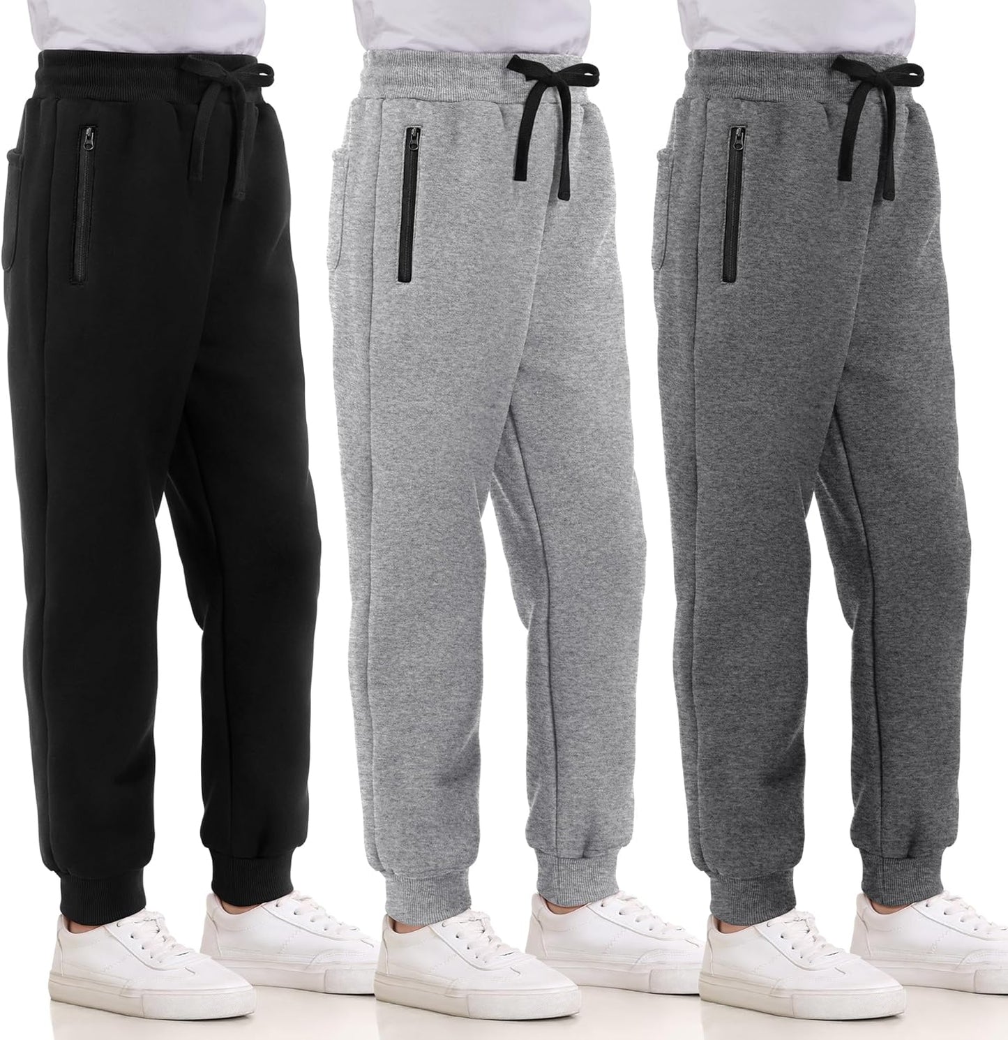 Boys Sweatpants Fleece Cotton Joggers with Zipper Pocket