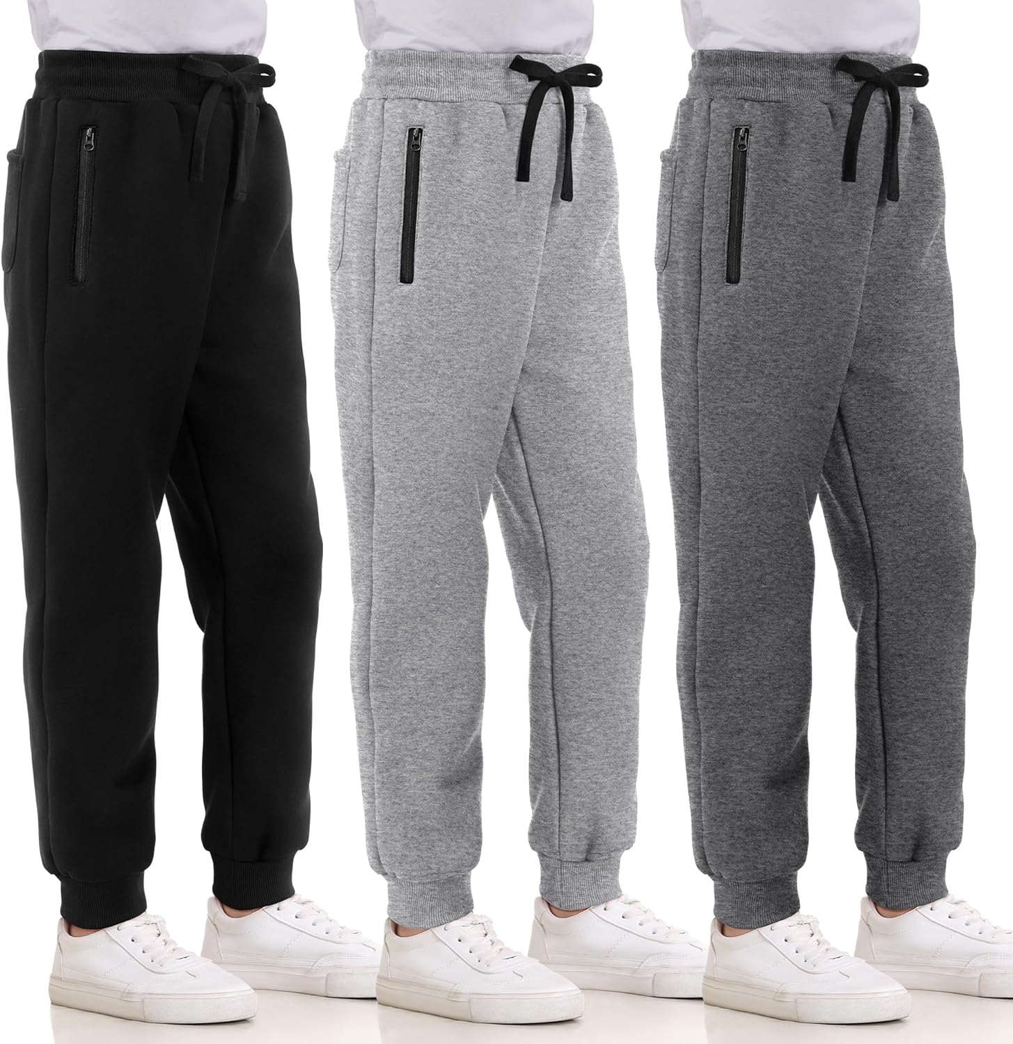 Boys Sweatpants Fleece Cotton Joggers with Zipper Pocket