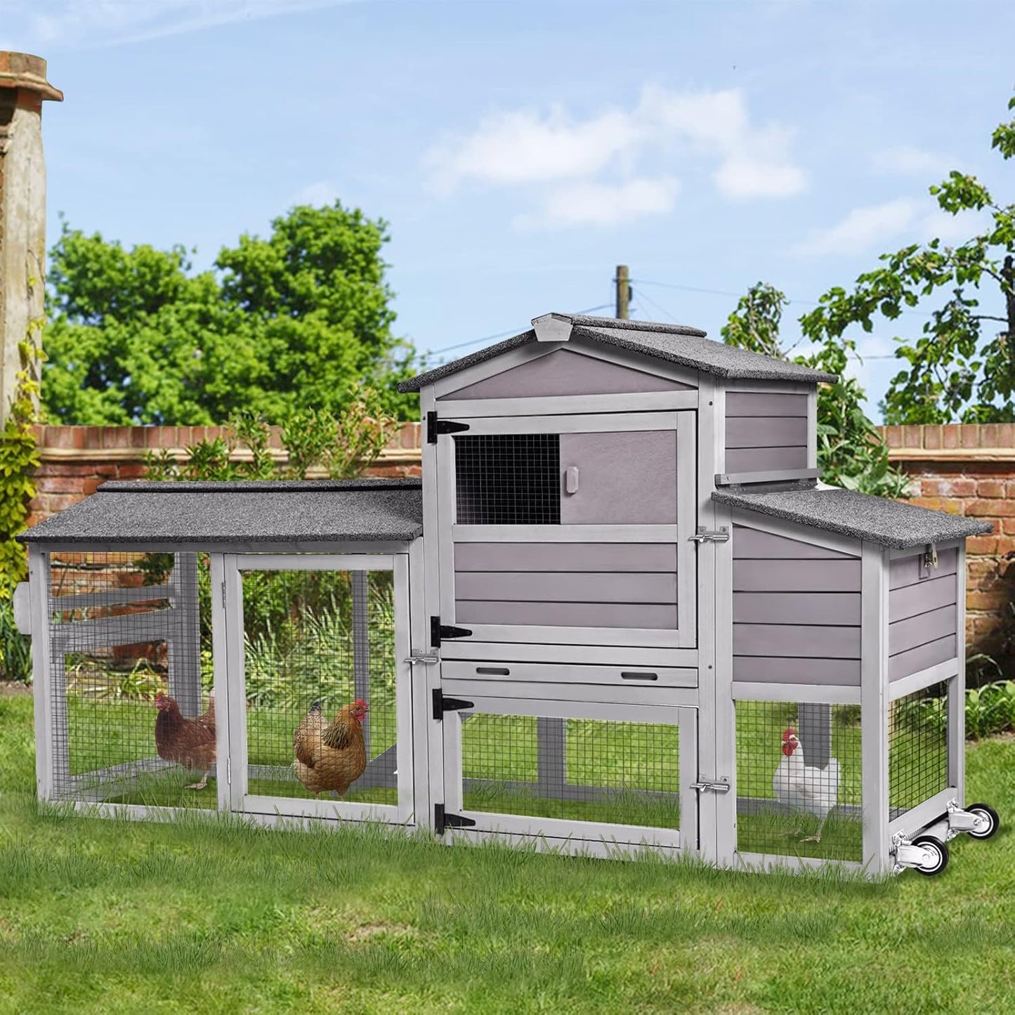 Portable 80in Mobile Chicken Coop - Wheel it Anywhere!