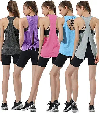 5 Pack Women's Workout Tops - Athletic Racerback Tank Tops
