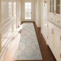 Washable Beige Blue 2x10 Runner Rug for Hallway Kitchen Mudroom
