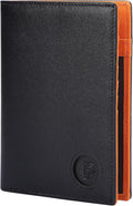 Black/Brown Leather Passport Holder for Men and Women - AirTag Slot