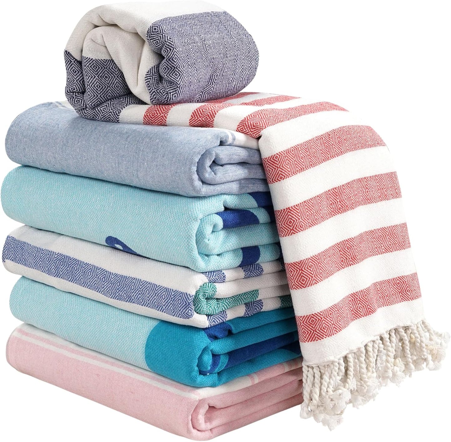 LANE LINEN Turkish Beach Towels Set of 6 for Summer Fun