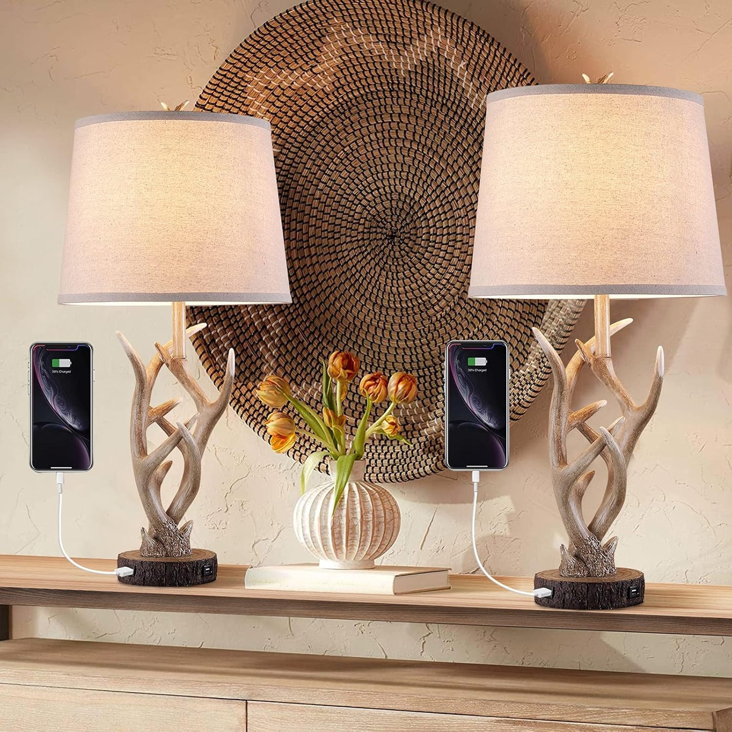 Dungoo Rustic Western Lamp Set of 2 - 26in Antler Design