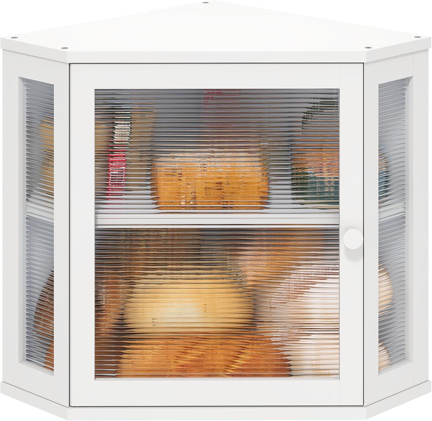 Large Capacity White Bread Box with Acrylic Wavy Door Panel