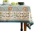 French Linen Blue Tablecloth 63x110 in Vintage Floral - Fall Dining