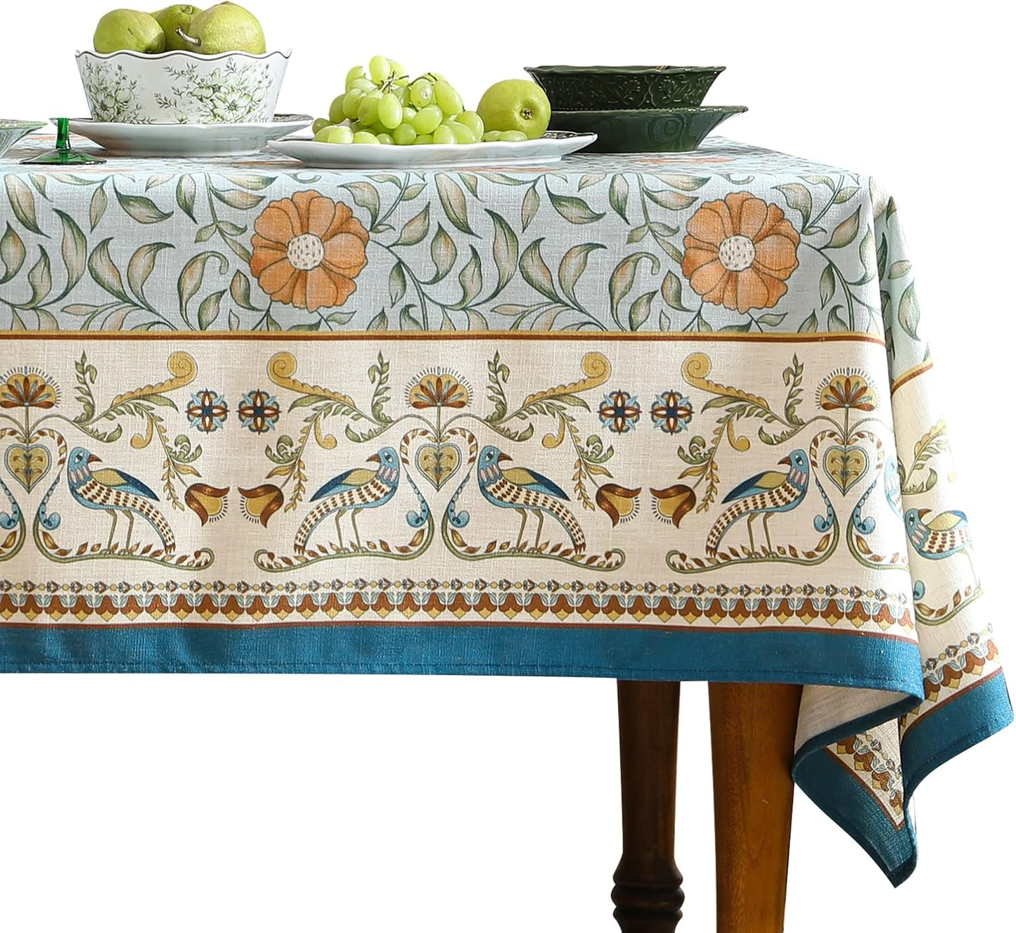 Designer French Linen Blue Tablecloth for Elegant Dining