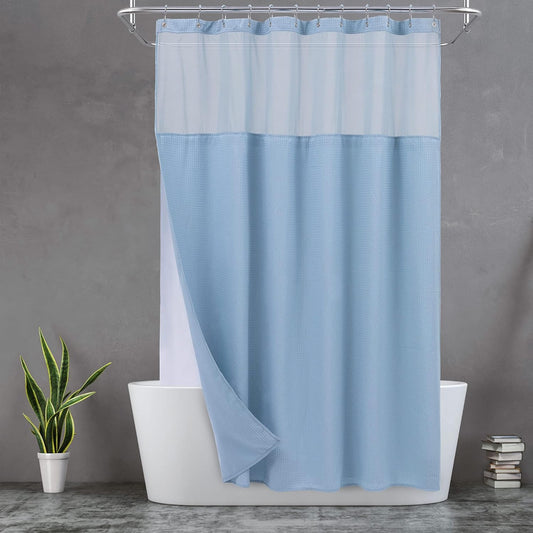 Waffle Weave Shower Curtain with Snap-in Liner & Hooks Set