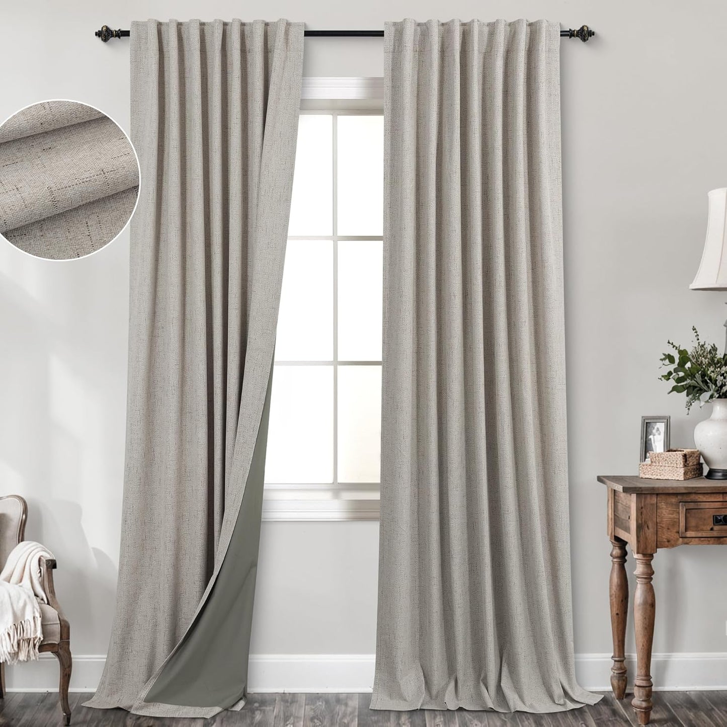 KOUFALL Light Taupe Curtains 96 Inches Long for Your Home