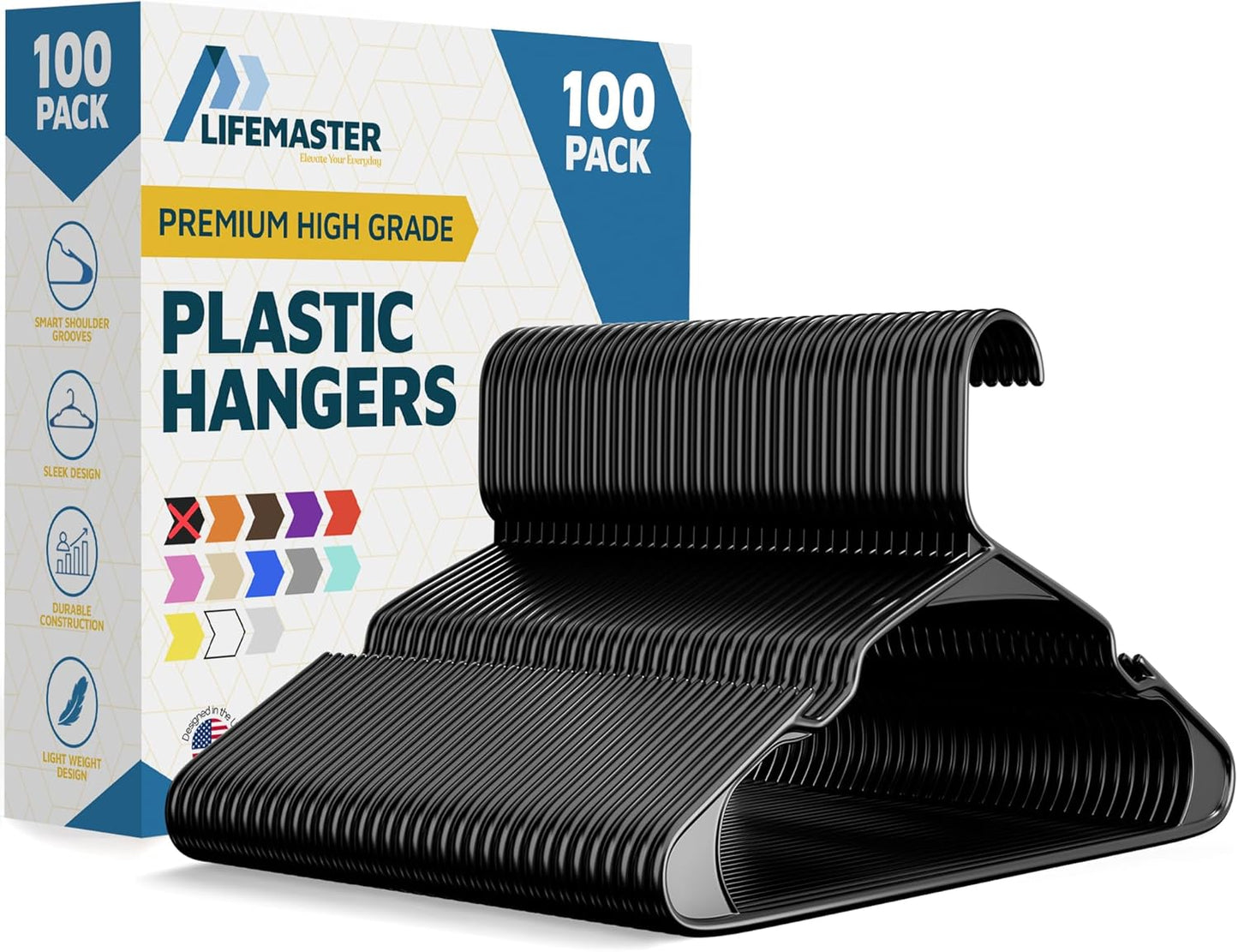Plastic Clothes Hanger Set - 100 Versatile, Lightweight Hangers