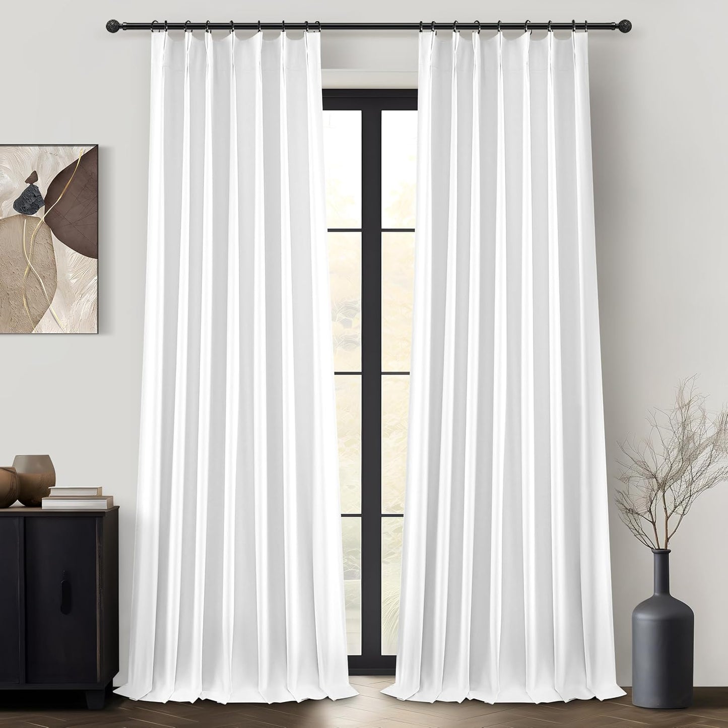 Pure Long White Blackout Curtains for Bedroom 102 Inches Long
