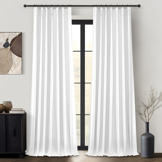 Solid White Linen Blackout Curtains for Bedroom 96 Inches Long