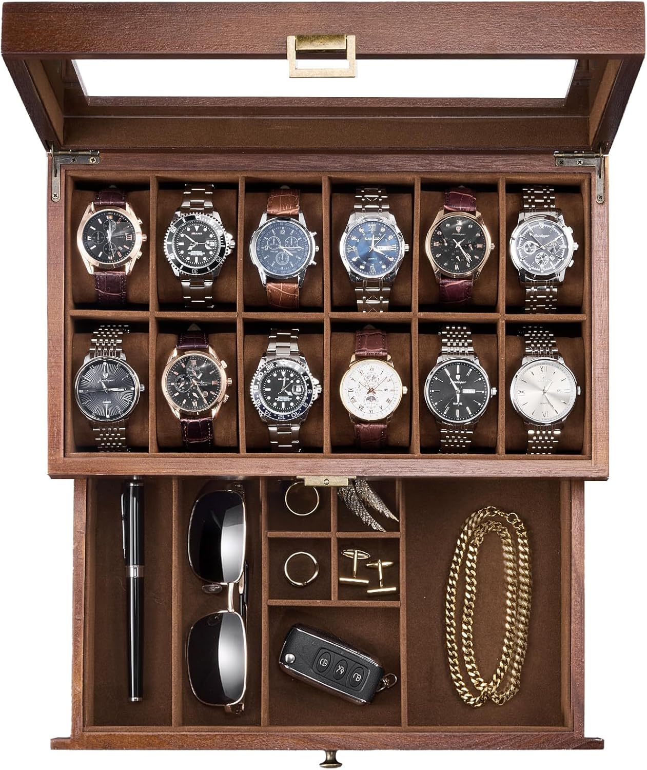 ProCase Wooden Watch Case - 12 Slot Jewelry Box for Men & Women