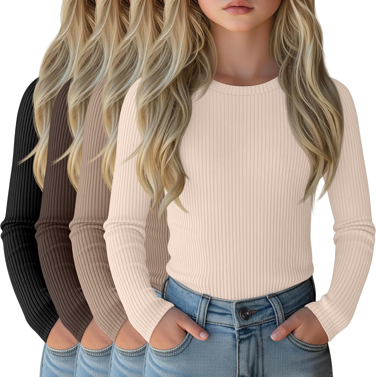 4 Pack Girls Long Sleeve Shirts for Comfort and Style