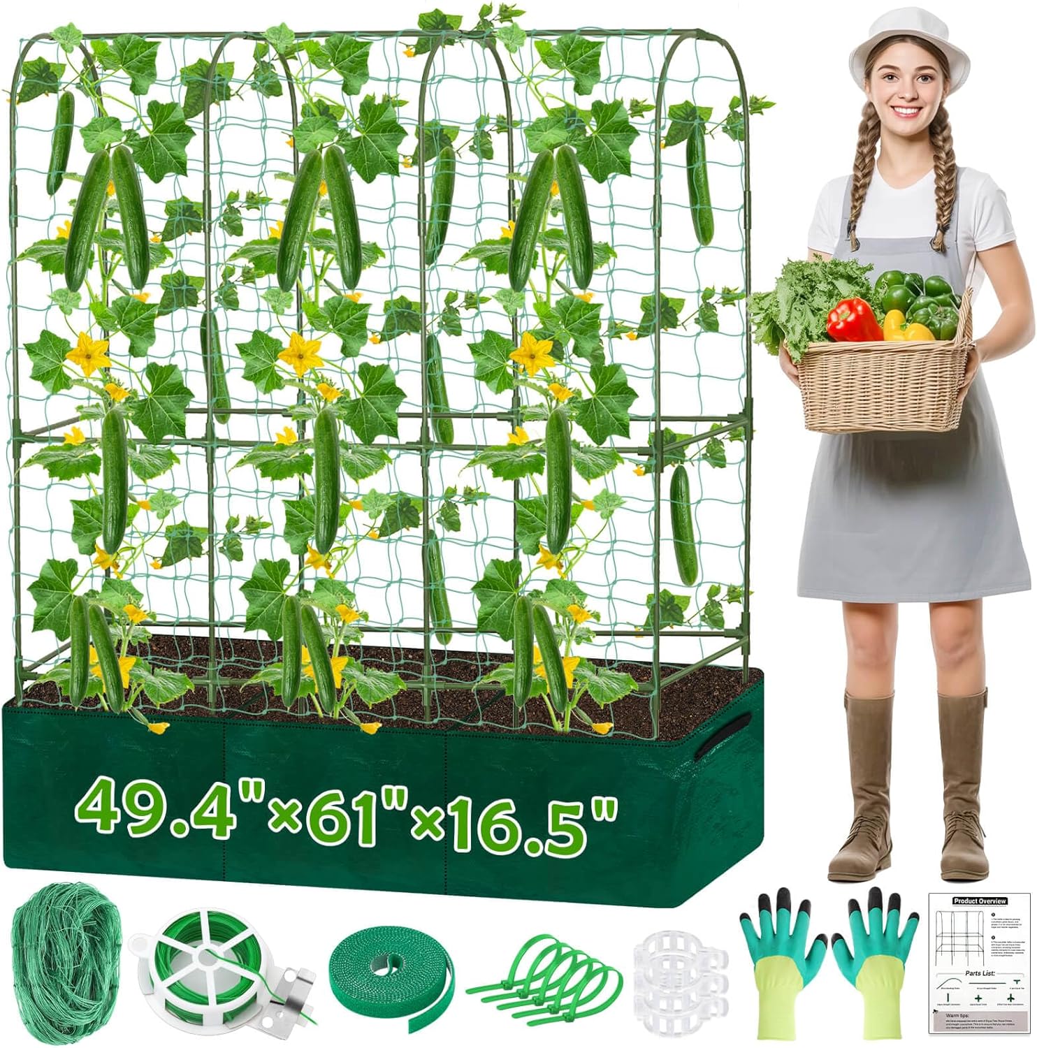 Cucumber Trellis for Climbing Plants with Grow Bag Set