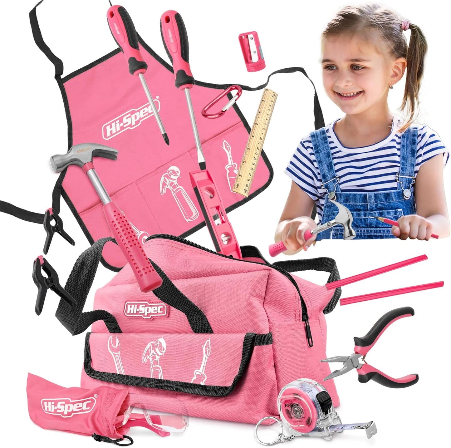 Hi-Spec 18pc Pink Kids Tool Kit Set for Young DIYers Fun