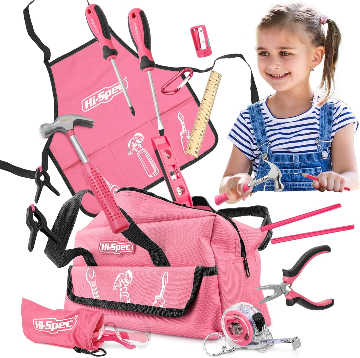 Hi-Spec 18pc Pink Kids Tool Kit Set for Young DIYers Fun