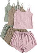 Women's Ribbed Pajama Set Sleeveless Crop Top and Tie Shorts - Soft