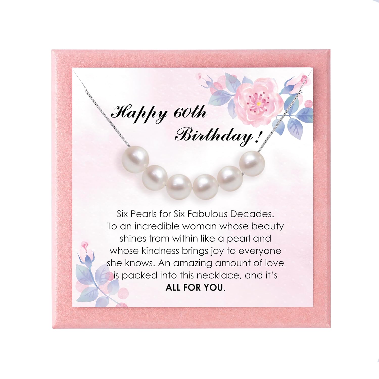 60th Birthday Silver Pearl Necklace for Women - Perfect Gift