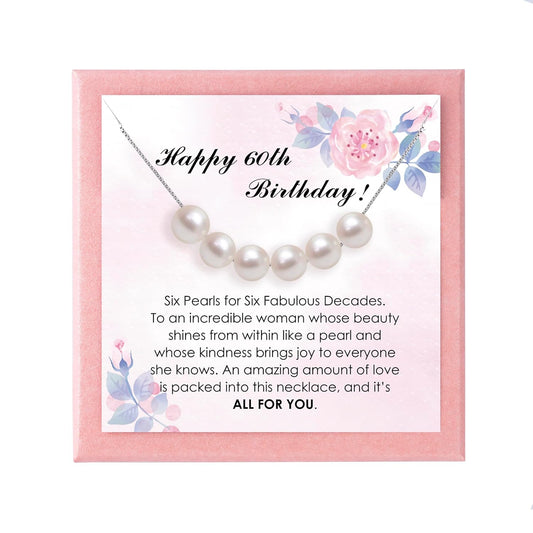 60th Birthday Silver Pearl Necklace for Women - Perfect Gift
