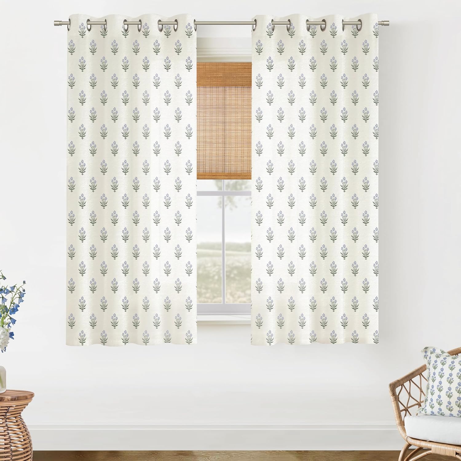 63 Inch Length Sheer Curtains for Living Room with Floral Design