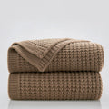 Light Brown Chunky Cable Knit Throw Blanket - Soft, Reversible Warmth