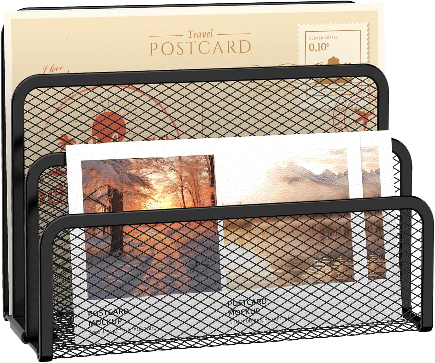 3-Slot Mesh Mail Organizer - Efficient Desk Storage