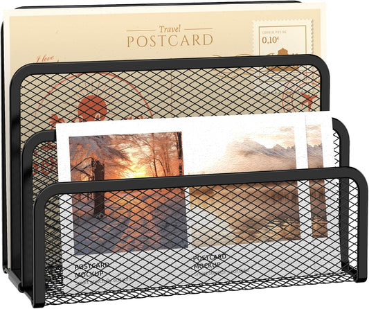 3-Slot Mesh Mail Organizer - Efficient Desk Storage