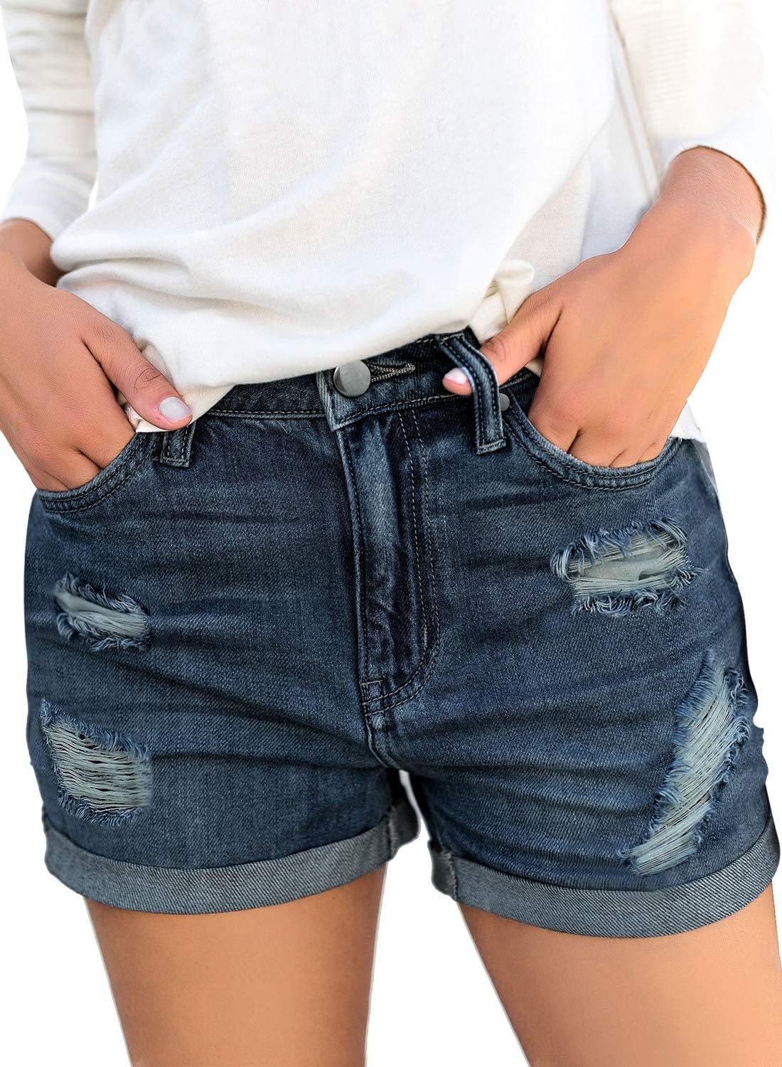 Luvamia Women's Ripped High Waisted Denim Shorts for Summer Fun