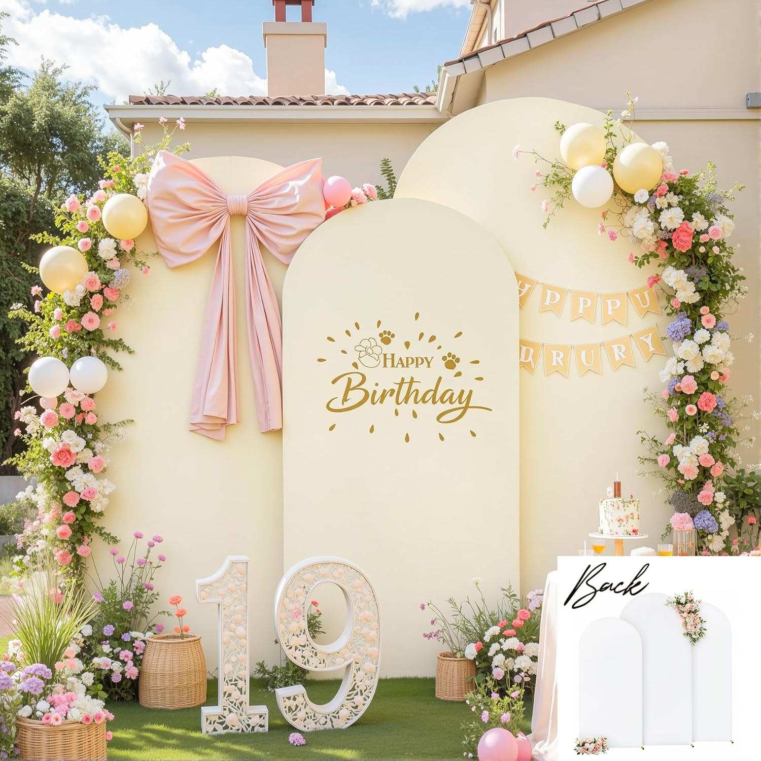 Beige White Arch Backdrop Covers Set of 3 for Party Decor