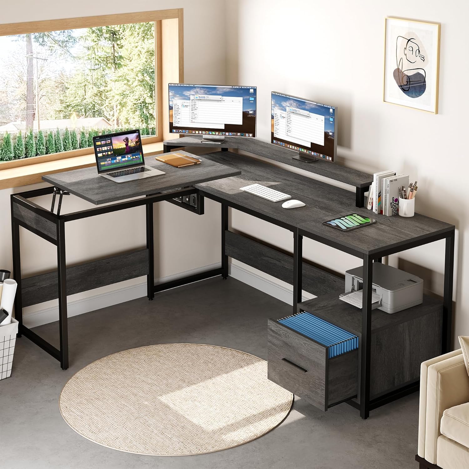 YITAHOME 65 L-Shaped Lift Top Standing Desk 