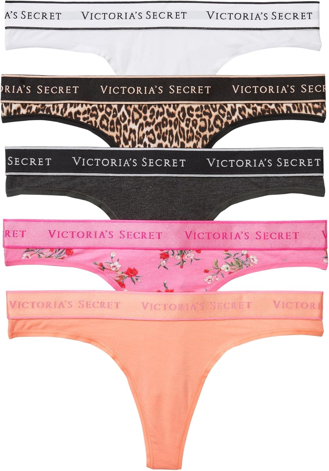 Victoria's Secret Women's Cotton Logo Thong Underwear Multi Pack