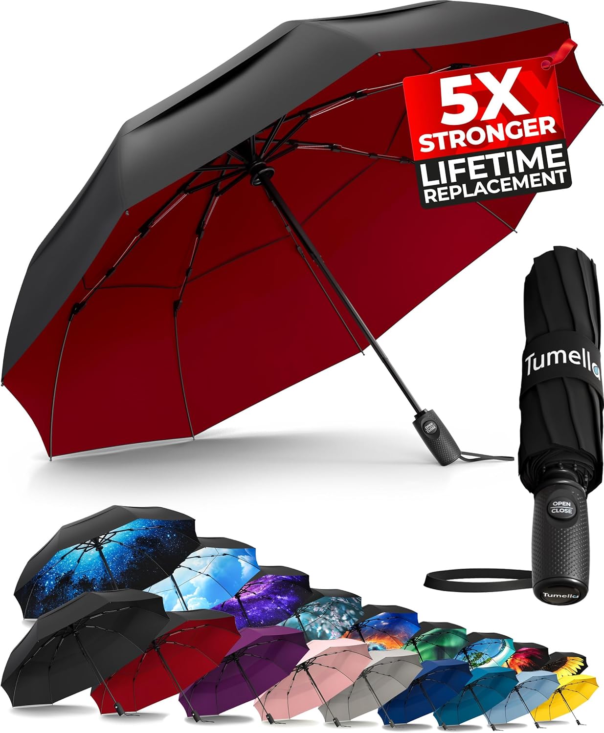 TUMELLA Strongest Windproof Travel Umbrella for All Weather