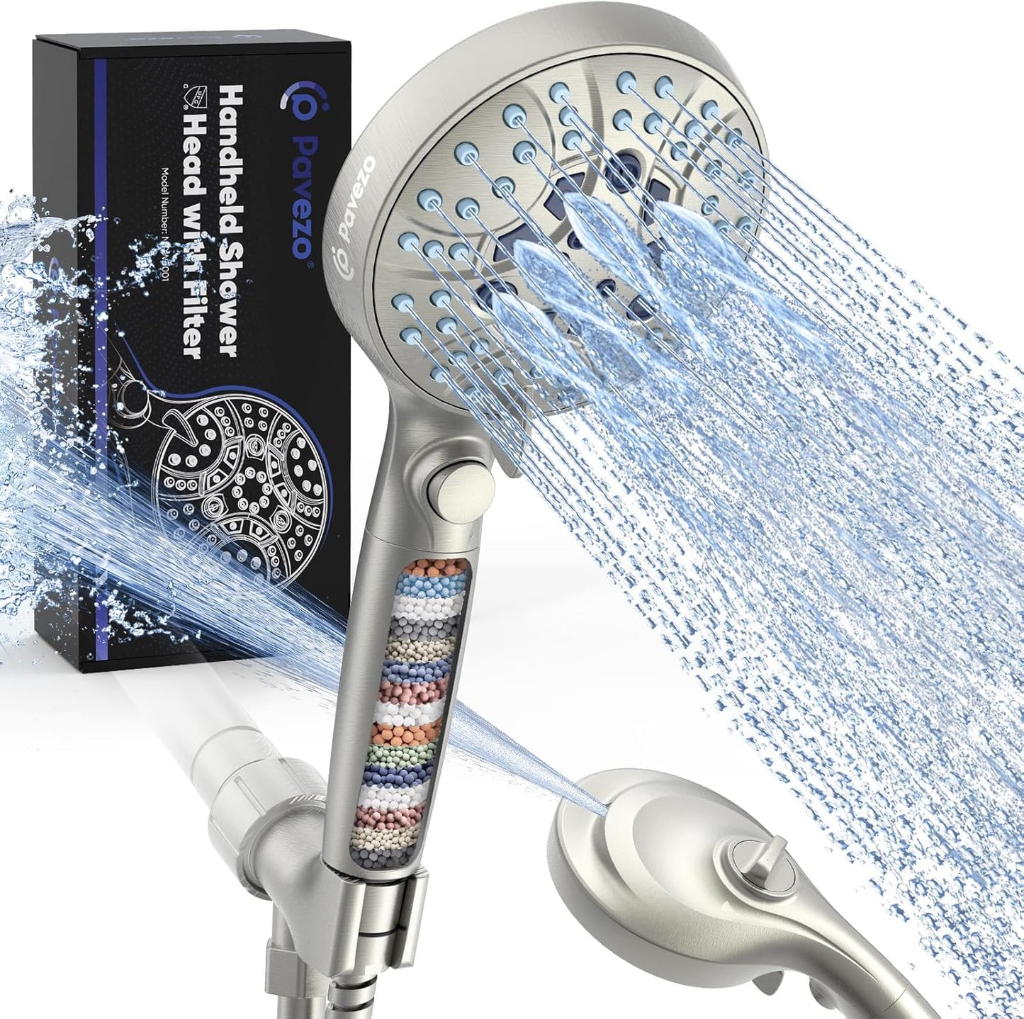 Pavezo High Pressure Handheld Shower Head with 10 Modes